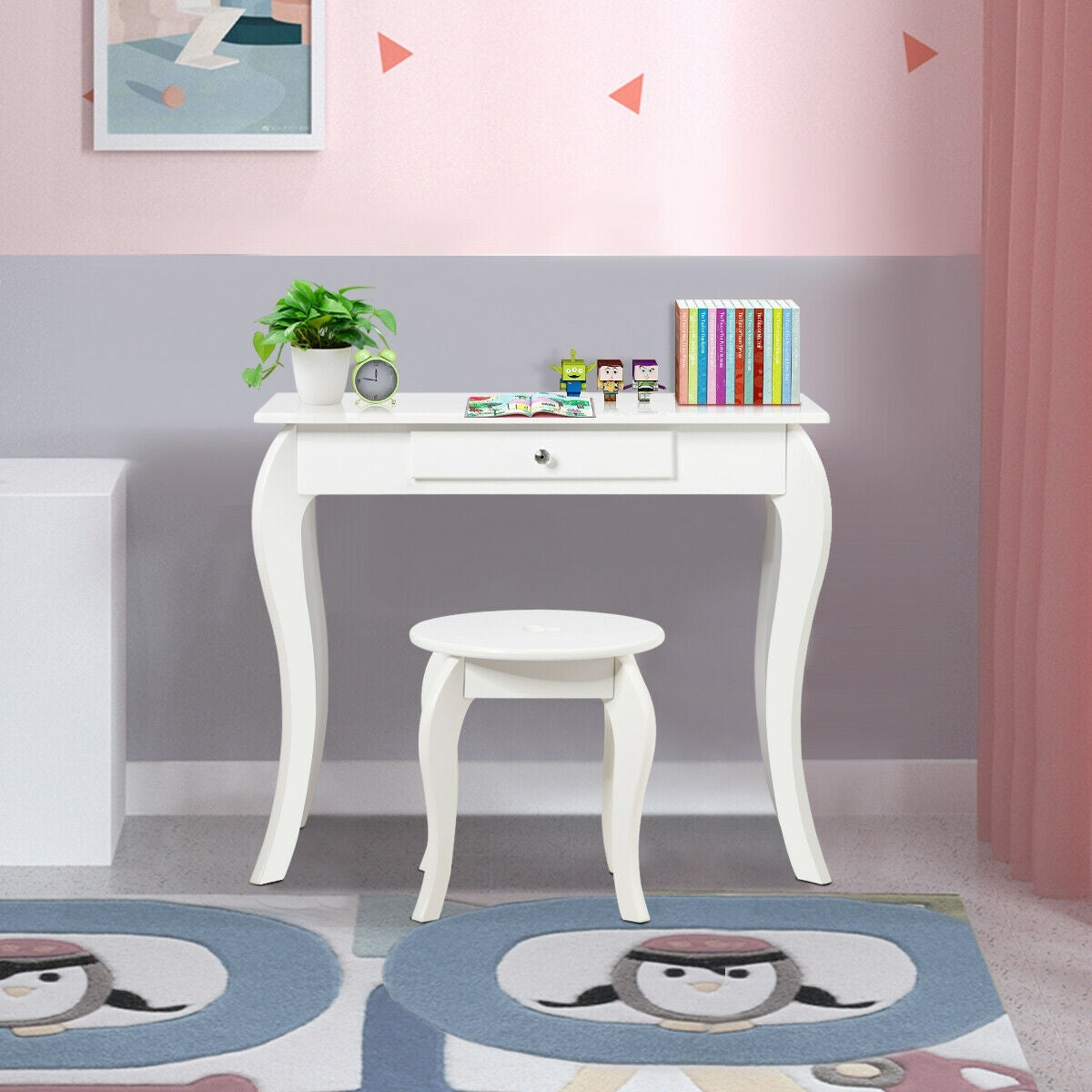 Kids Princess Makeup Dressing Play Table Set with Mirror-Off White - Color: Off White LuxuryLifeWay Online Store