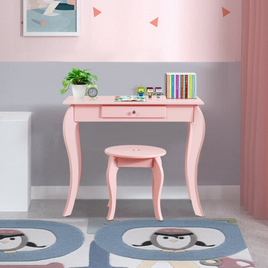Kids Princess Makeup Dressing Play Table Set with Mirror -Pink LuxuryLifeWay Online Store