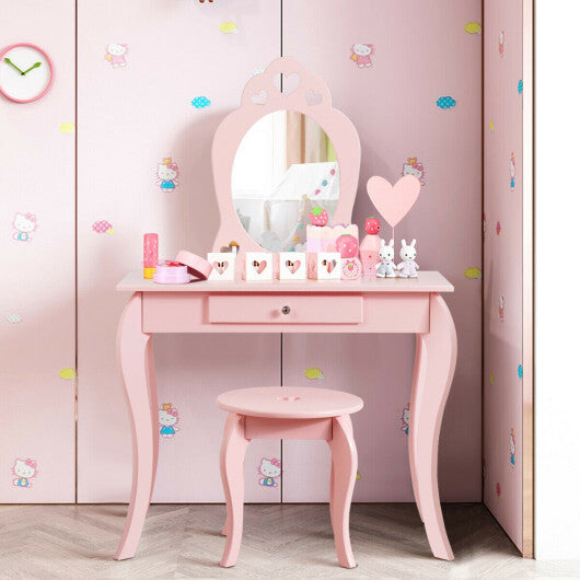 Kids Princess Makeup Dressing Play Table Set with Mirror -Pink LuxuryLifeWay Online Store