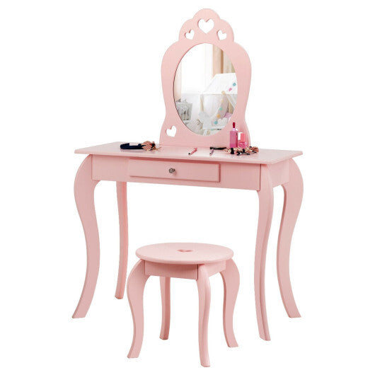 Kids Princess Makeup Dressing Play Table Set with Mirror -Pink LuxuryLifeWay Online Store