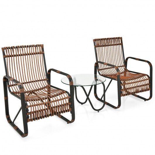3 Pieces Patio Rattan Furniture Set with 2 Single Wicker Chairs and Glass Side Table LuxuryLifeWay Online Store