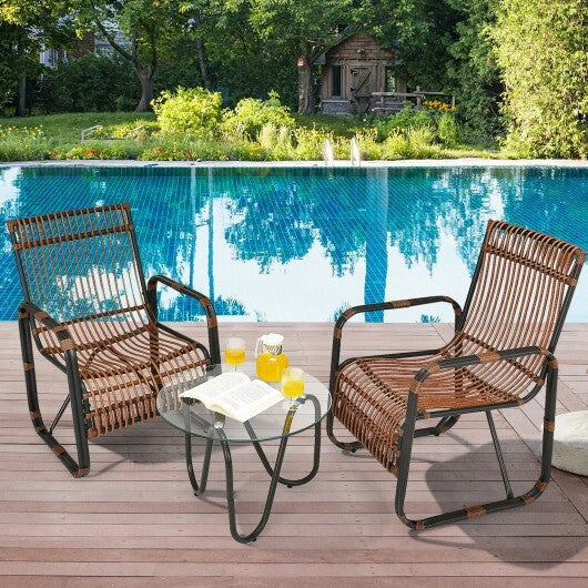 3 Pieces Patio Rattan Furniture Set with 2 Single Wicker Chairs and Glass Side Table LuxuryLifeWay Online Store