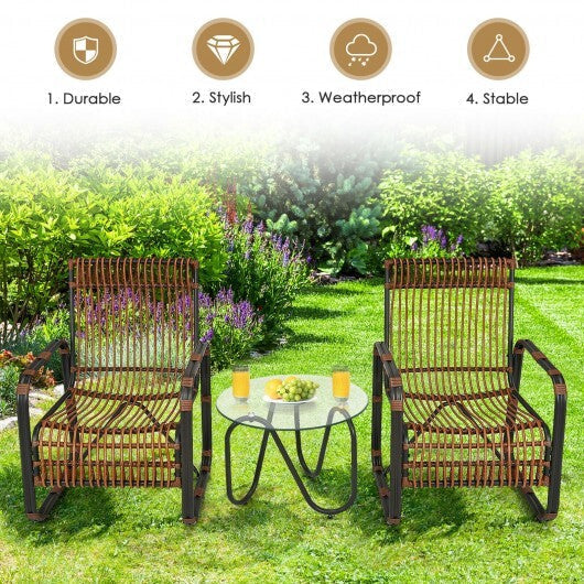 3 Pieces Patio Rattan Furniture Set with 2 Single Wicker Chairs and Glass Side Table LuxuryLifeWay Online Store