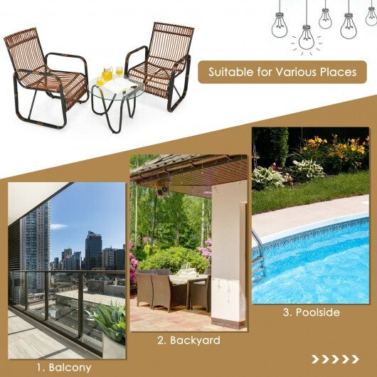 3 Pieces Patio Rattan Furniture Set with 2 Single Wicker Chairs and Glass Side Table LuxuryLifeWay Online Store