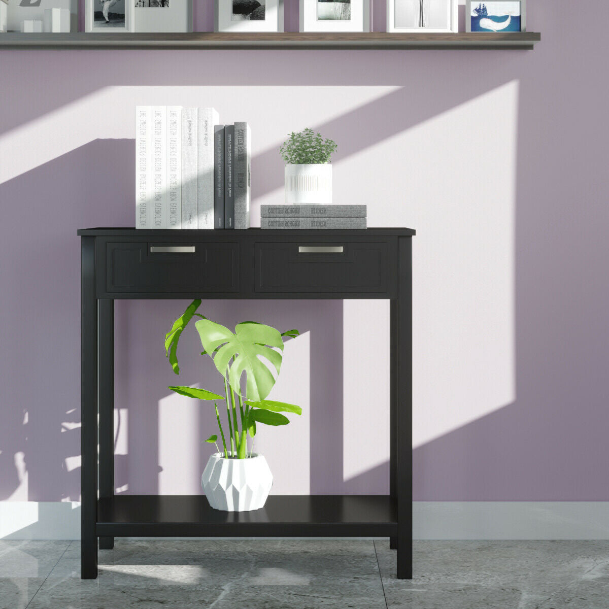 Narrow Console Table with Drawers and Open Storage Shelf-Black - Color: Black LuxuryLifeWay Online Store