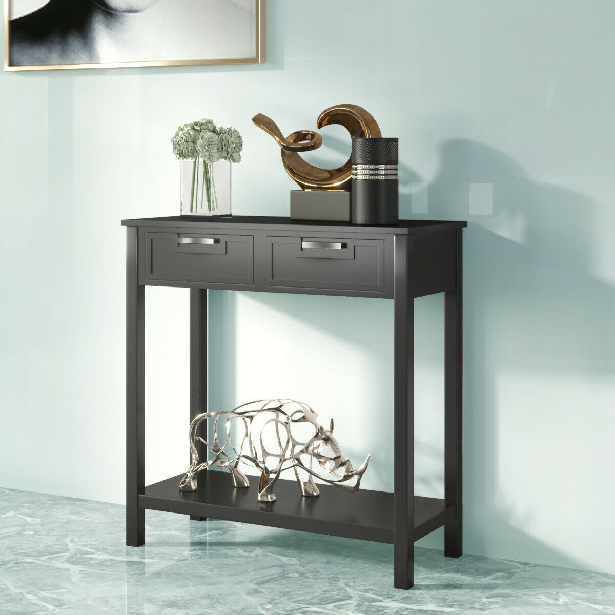 Narrow Console Table with Drawers and Open Storage Shelf-Black - Color: Black LuxuryLifeWay Online Store