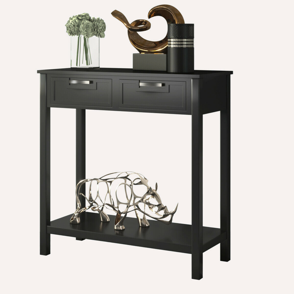 Narrow Console Table with Drawers and Open Storage Shelf-Black - Color: Black LuxuryLifeWay Online Store