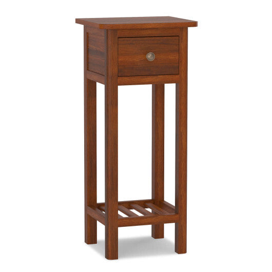 2 Tier Slim Nightstand Bedside Table with Drawer Shelf-Brown LuxuryLifeWay Online Store