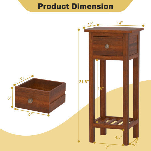 2 Tier Slim Nightstand Bedside Table with Drawer Shelf-Brown LuxuryLifeWay Online Store