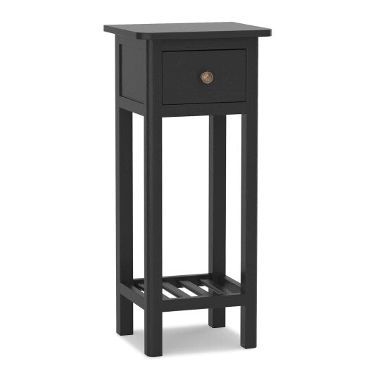 2 Tier Slim Nightstand Bedside Table with Drawer Shelf-Brown LuxuryLifeWay Online Store