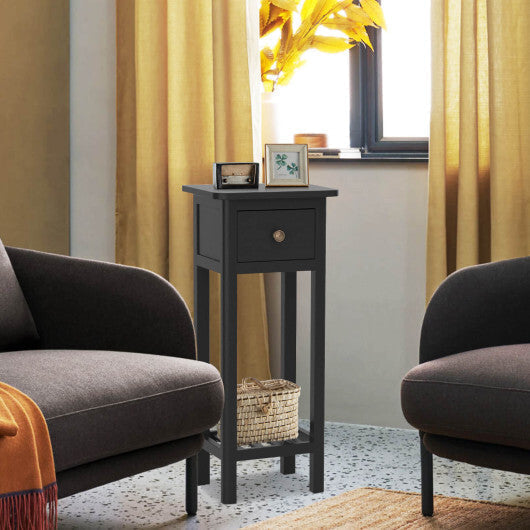 2 Tier Slim Nightstand Bedside Table with Drawer Shelf-Brown LuxuryLifeWay Online Store