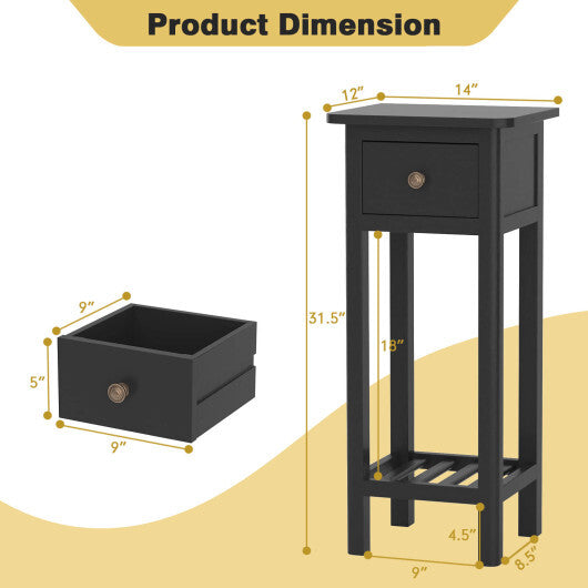 2 Tier Slim Nightstand Bedside Table with Drawer Shelf-Brown LuxuryLifeWay Online Store