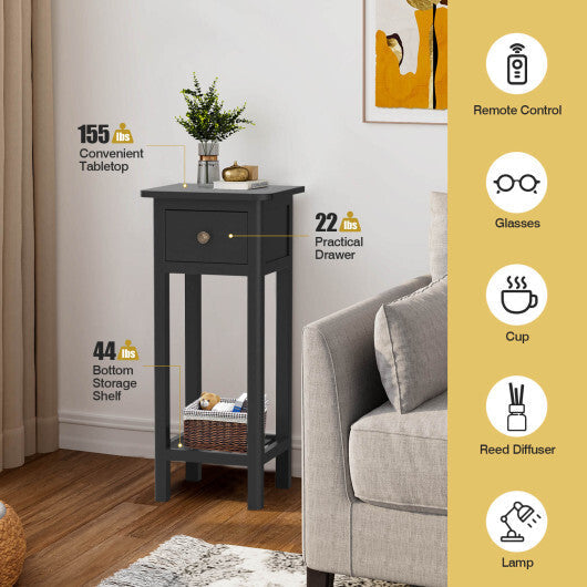 2 Tier Slim Nightstand Bedside Table with Drawer Shelf-Brown LuxuryLifeWay Online Store