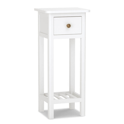 2 Tier Slim Nightstand Bedside Table with Drawer Shelf-Brown LuxuryLifeWay Online Store