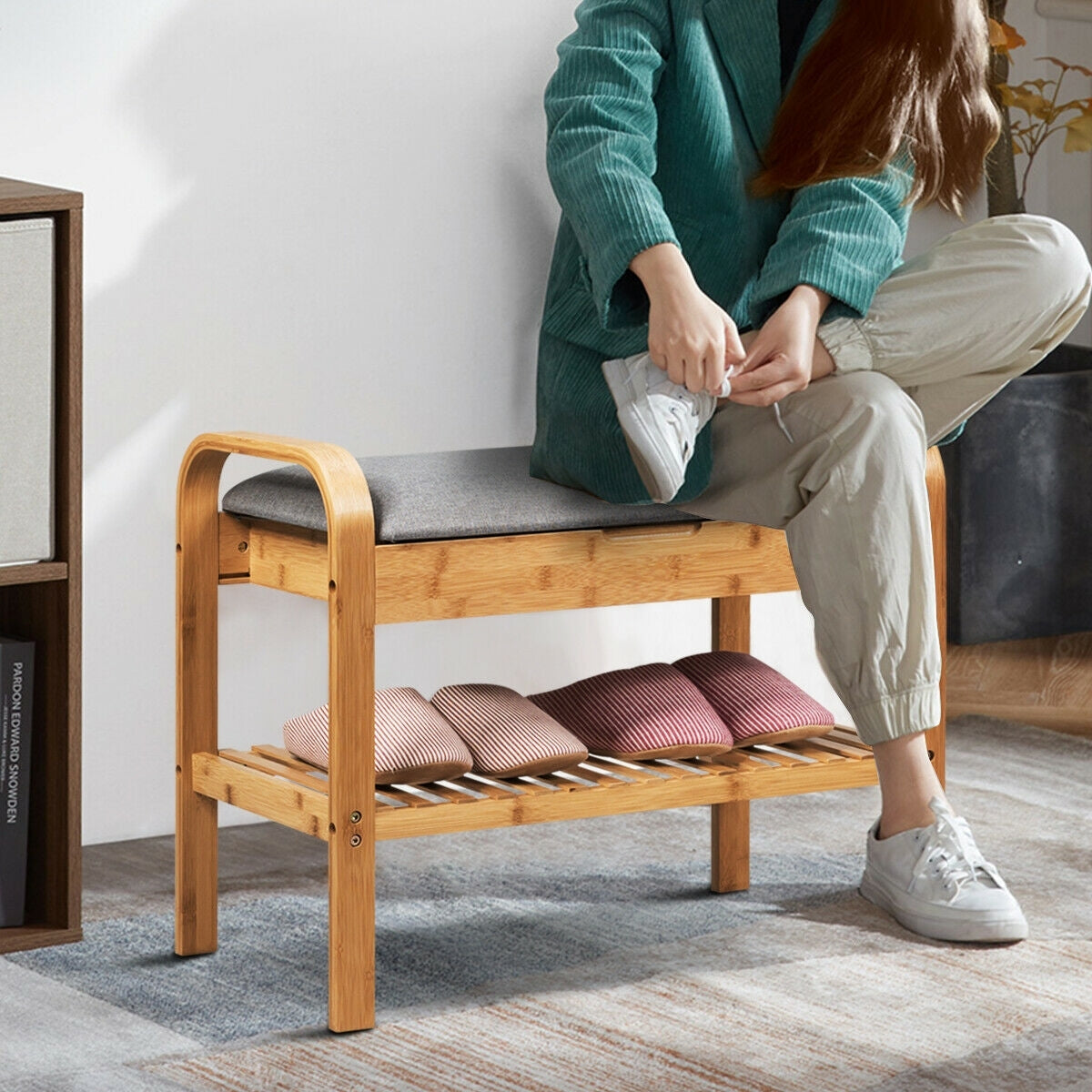 Shoe Rack Bench Bamboo with Storage Shelf-Natural - Color: Natural LuxuryLifeWay Online Store