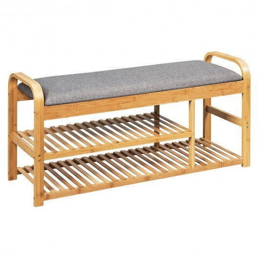 3-Tier Bamboo Shoe Rack Bench with Cushion-Natural LuxuryLifeWay Online Store