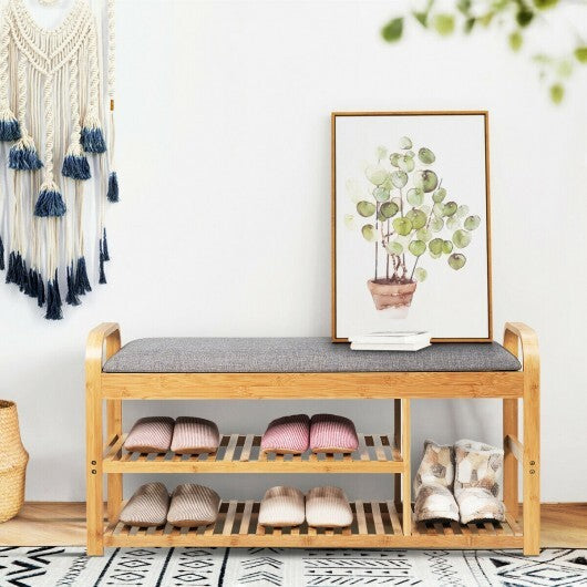 3-Tier Bamboo Shoe Rack Bench with Cushion-Natural LuxuryLifeWay Online Store