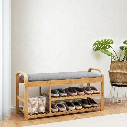 3-Tier Bamboo Shoe Rack Bench with Cushion-Natural LuxuryLifeWay Online Store