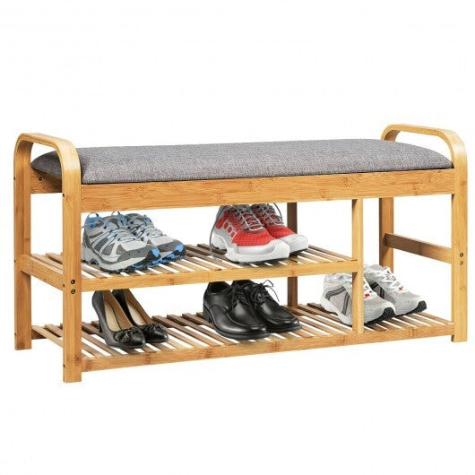 3-Tier Bamboo Shoe Rack Bench with Cushion-Natural LuxuryLifeWay Online Store