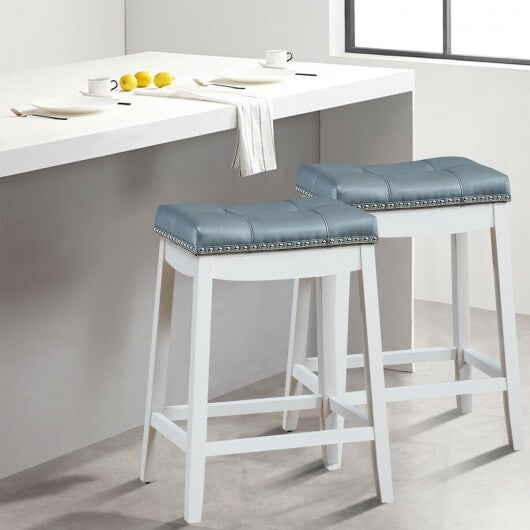Set of 2 24-Inch Height Backless Counter Stool with Footrest-White LuxuryLifeWay Online Store