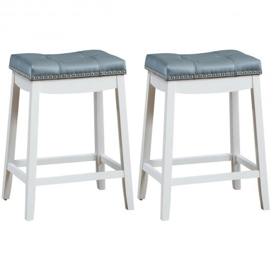 Set of 2 24-Inch Height Backless Counter Stool with Footrest-White