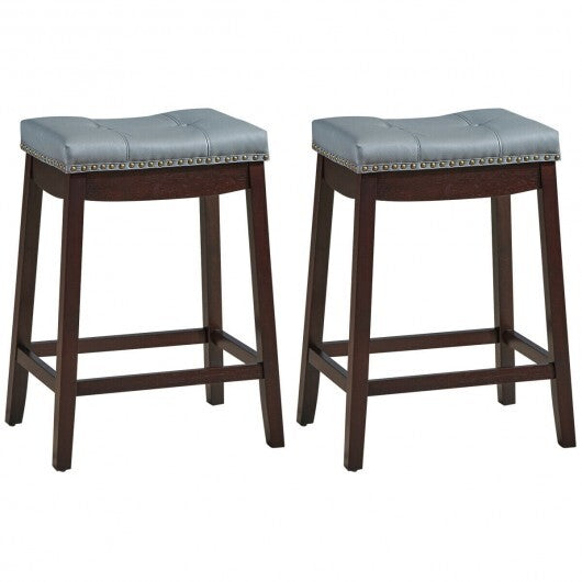 Set of 2 24-Inch Height Backless Counter Stool with Footrest-White