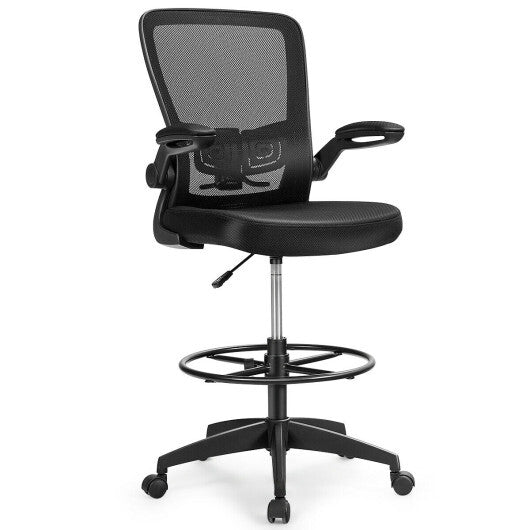 Height Adjustable Drafting Chair with Flip Up Arms-Black LuxuryLifeWay Online Store
