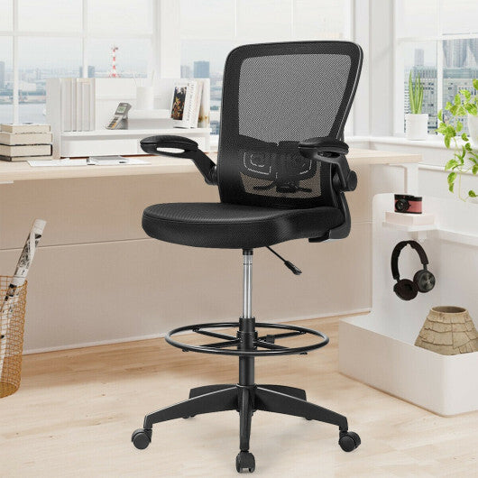 Height Adjustable Drafting Chair with Flip Up Arms-Black LuxuryLifeWay Online Store