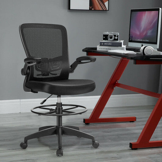 Height Adjustable Drafting Chair with Flip Up Arms-Black LuxuryLifeWay Online Store