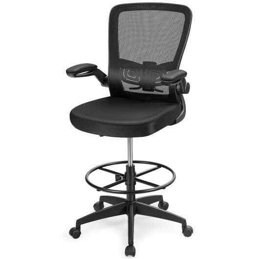 Height Adjustable Drafting Chair with Flip Up Arms-Black LuxuryLifeWay Online Store