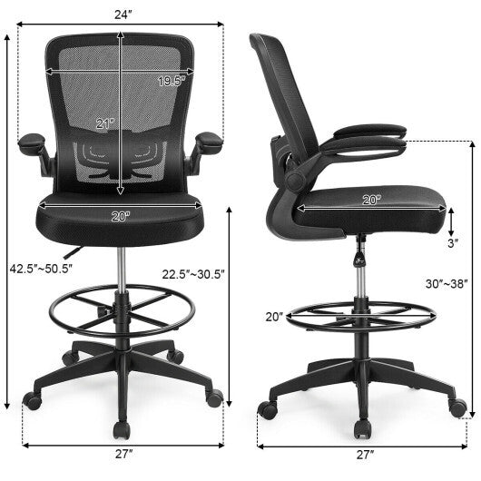 Height Adjustable Drafting Chair with Flip Up Arms-Black LuxuryLifeWay Online Store