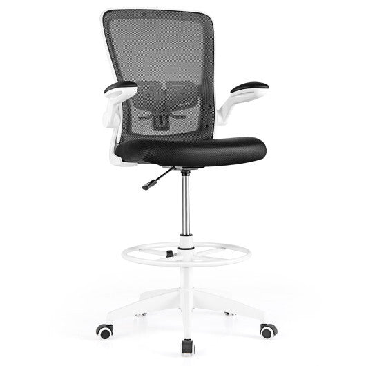 Height Adjustable Drafting Chair with Flip Up Arms-Black LuxuryLifeWay Online Store