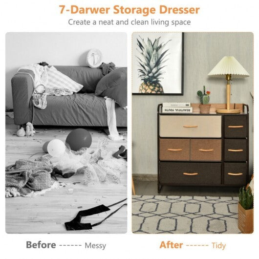 7 Drawer Tower Steel Frame and Wooden Top Dresser Storage Chest for Bedroom LuxuryLifeWay Online Store