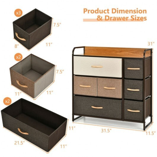 7 Drawer Tower Steel Frame and Wooden Top Dresser Storage Chest for Bedroom LuxuryLifeWay Online Store
