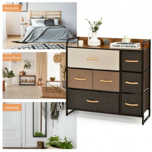 7 Drawer Tower Steel Frame and Wooden Top Dresser Storage Chest for Bedroom LuxuryLifeWay Online Store