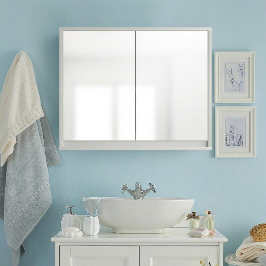 2-Door Wall-Mounted Bathroom Mirrored Medicine Cabinet - Color: White LuxuryLifeWay Online Store
