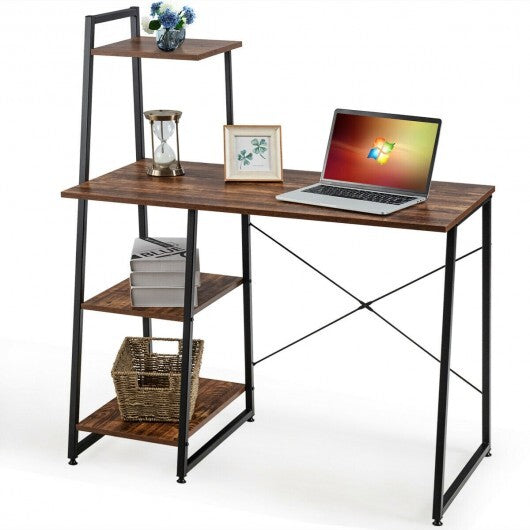 Computer Desk with Shelves and 3-Tier Storage Bookshelf-Brown - Color: Brown LuxuryLifeWay Online Store