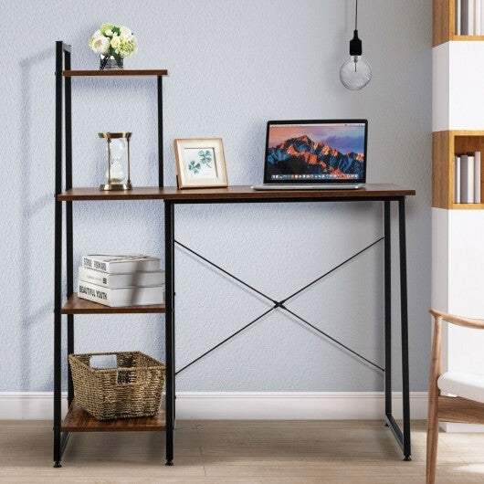 Computer Desk with Shelves and 3-Tier Storage Bookshelf-Brown - Color: Brown LuxuryLifeWay Online Store
