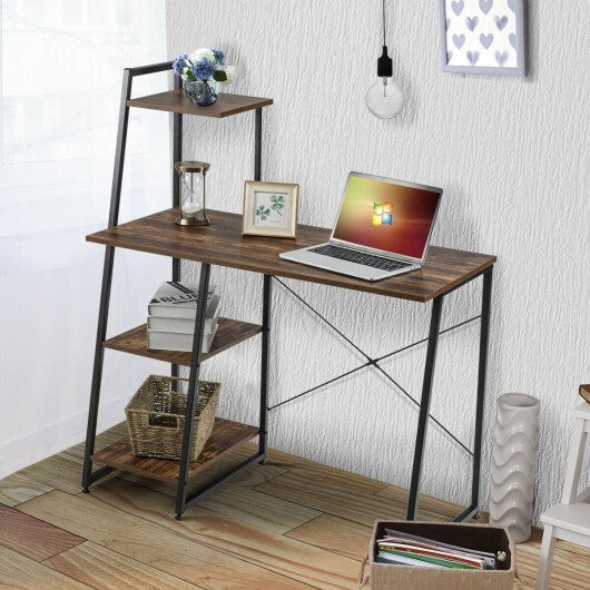 Computer Desk with Shelves and 3-Tier Storage Bookshelf-Brown - Color: Brown LuxuryLifeWay Online Store