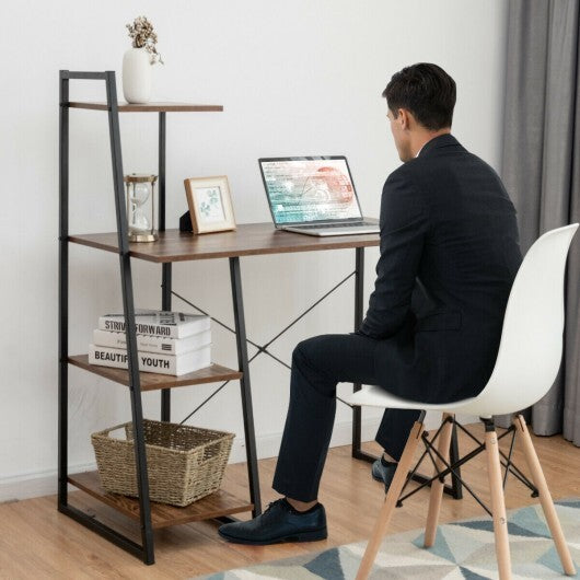 Computer Desk with Shelves and 3-Tier Storage Bookshelf-Brown - Color: Brown LuxuryLifeWay Online Store