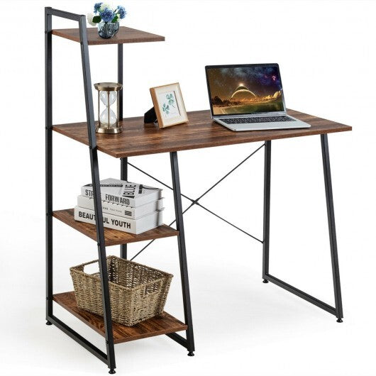 Computer Desk with Shelves and 3-Tier Storage Bookshelf-Brown - Color: Brown LuxuryLifeWay Online Store