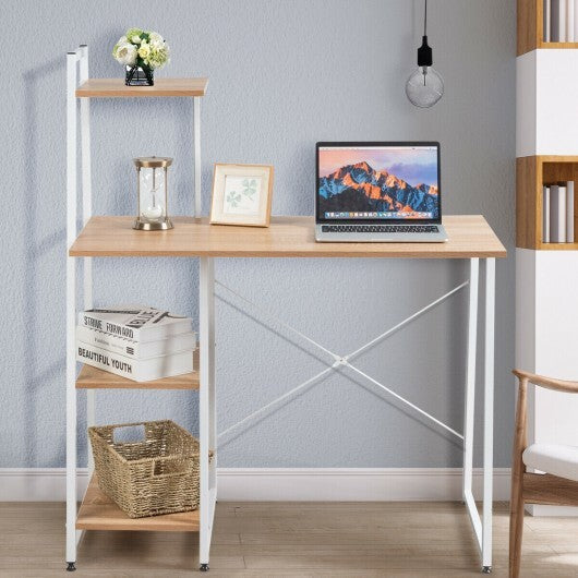 Compact Computer Desk Workstation with 4 Tier Shelves for Home and Office-Natural - Color: Natural LuxuryLifeWay Online Store