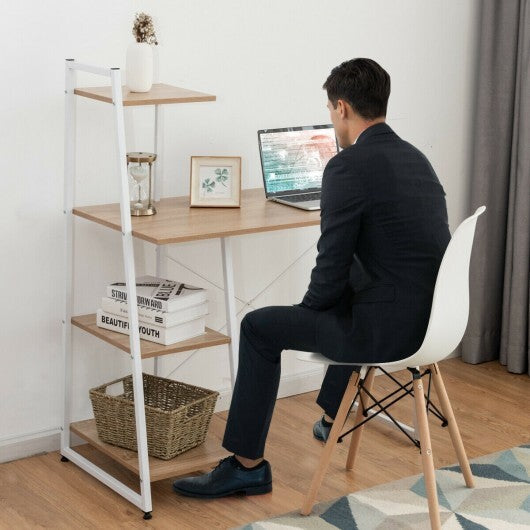 Compact Computer Desk Workstation with 4 Tier Shelves for Home and Office-Natural - Color: Natural LuxuryLifeWay Online Store