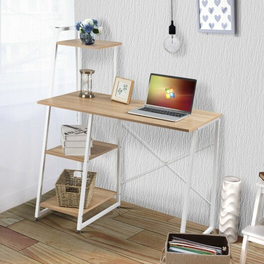 Compact Computer Desk Workstation with 4 Tier Shelves for Home and Office-Natural - Color: Natural LuxuryLifeWay Online Store