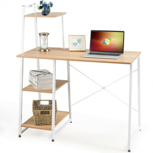 Compact Computer Desk Workstation with 4 Tier Shelves for Home and Office-Natural - Color: Natural LuxuryLifeWay Online Store