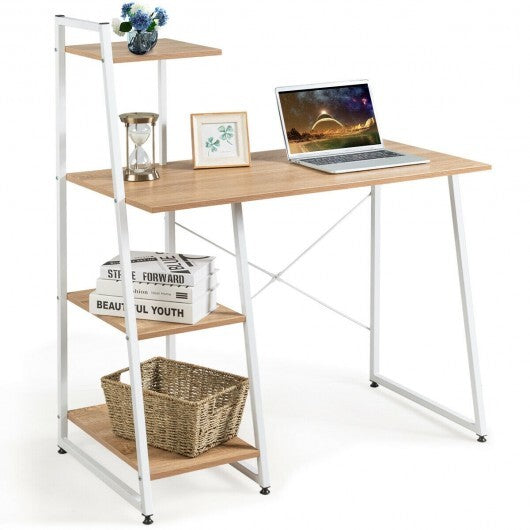 Compact Computer Desk Workstation with 4 Tier Shelves for Home and Office-Natural - Color: Natural LuxuryLifeWay Online Store