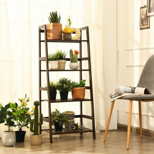 4-Tier Bamboo Plant Rack with Guardrails Stable and Space-Saving-Brown - Color: Brown LuxuryLifeWay Online Store