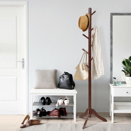 Adjustable Wooden Tree Coat Rack with 8 Hooks-Gray
