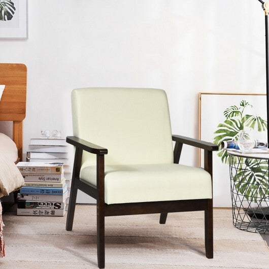 Solid Rubber Wood Fabric Accent Armchair-Gray LuxuryLifeWay Online Store