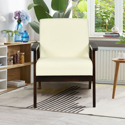 Solid Rubber Wood Fabric Accent Armchair-Gray LuxuryLifeWay Online Store
